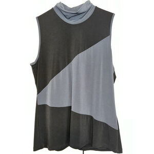 Lane Bryant 14/16 Sleeveless Black/Gray Color Blocked Ruched Mock Neck